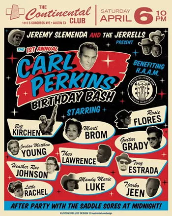 Image: Carl Perkins tribute benefiting HAAM w/ Bill Kirchen, Rosie Flores, Marti Brom, Jake Penrod, Theo Lawrence, Little Rachel, Guitar Grady, Heather Rae Johnson, Tony Estrada, Mandy Marie Luke, Tjarko Jeen, Jeremy Slemenda & the Jerrells