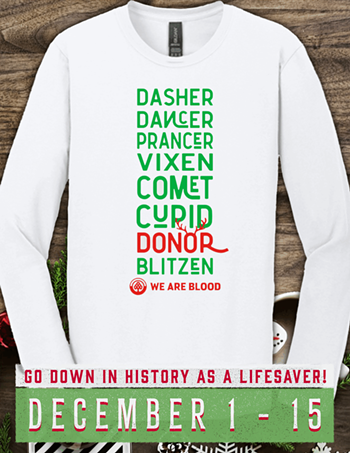 Image: Donate Blood and Receive Reindeer-Themed Holiday T-shirt at We Are Blood