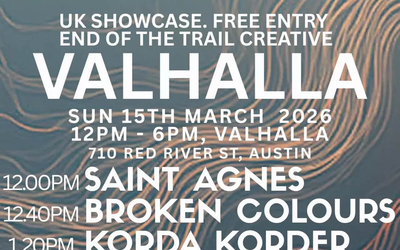 Image: End of the Trail unofficial showcase w/ Obnosticon (5:20pm), Sam Scherdel (4:40pm), Andrew Cushin (4pm), the Kellows (3:20pm), Home Counties (2:40pm), Tom A. Smith (2pm), Korda Korder (1:20pm), Broken Colours (12:40pm), Saint Agnes (noon)