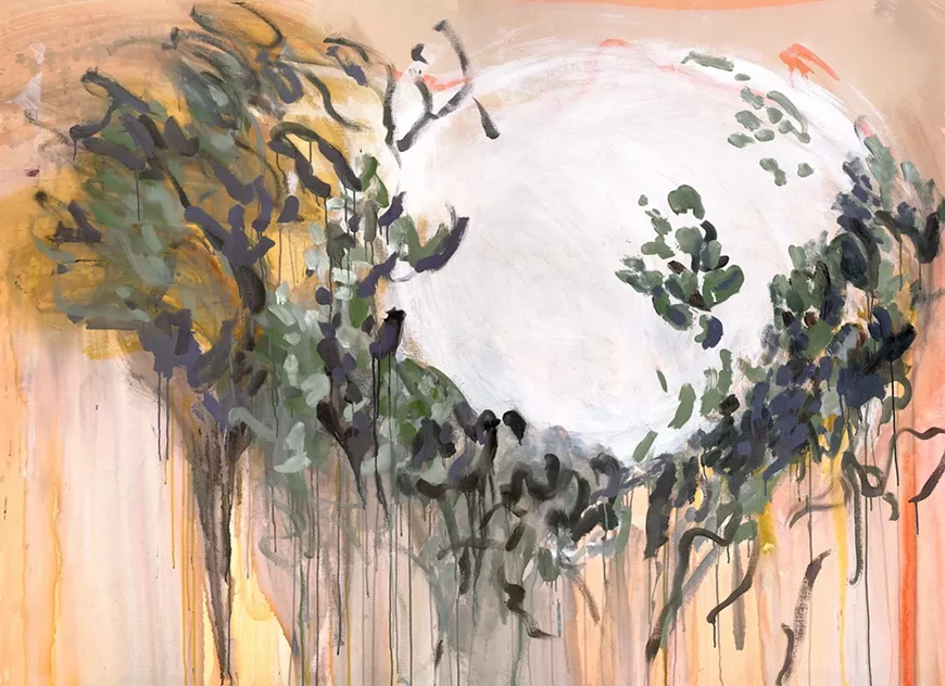 Caroline Wright, Orange Evening, 2026, acrylic on canvas, 56 x 78 in.