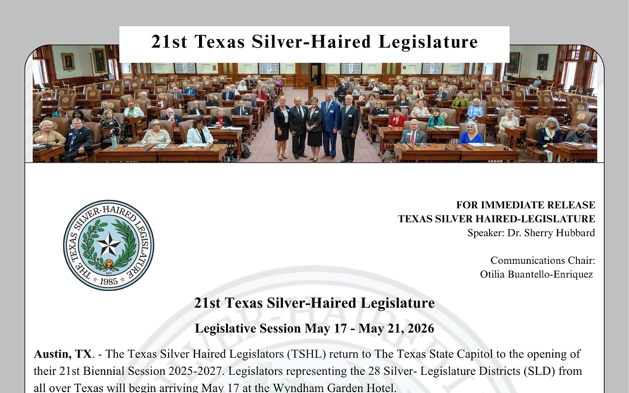 Image: Invitation for Press: 21st Texas Silver-Haired Legislature Legislative Session