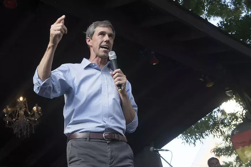 Beto O&rsquo;Rourke speaks at his 2020 Democratic presidential campaign rally at Scholz Garten in 2019. O&rsquo;Rourke is among several political and civil rights leaders marching from Georgetown to Austin this week.