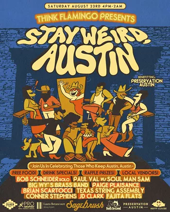 Image: Stay Weird, Austin benefiting Preservation Austin w/ Texas String Assembly, Paige Plaisance, Big Wy's Brass Band, Brian Scartocci, Soul Man Sam & Paul Val, Bob Schneider, more